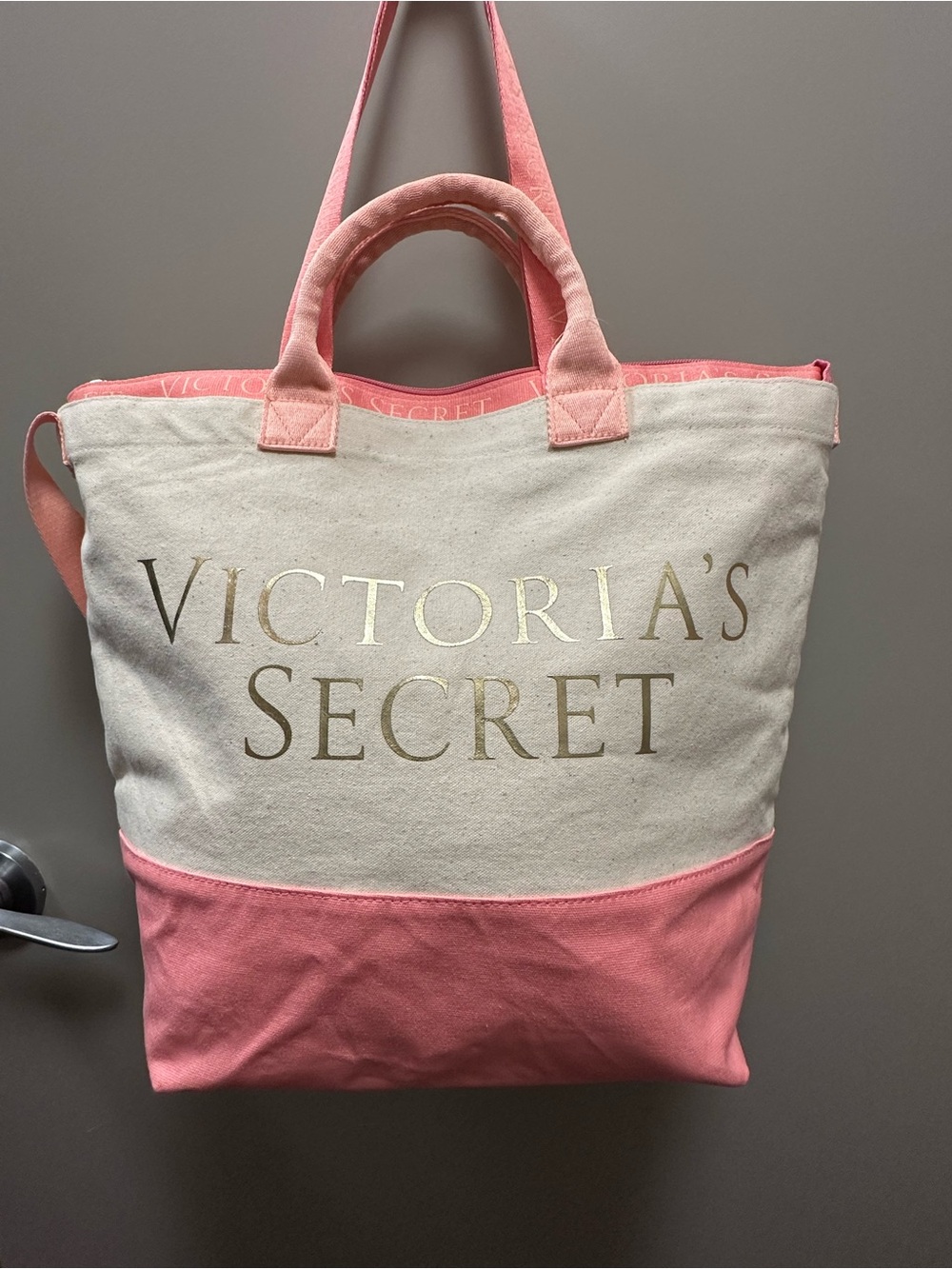 Victoria's Secret Canvas Tote Duo with Gold Logo